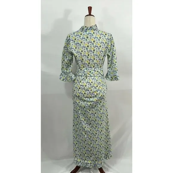 EVI GRINTELA Sz XS Floral Ruffle Edge Belted Cotton Maxi Shirt Dress - Picture 4 of 8